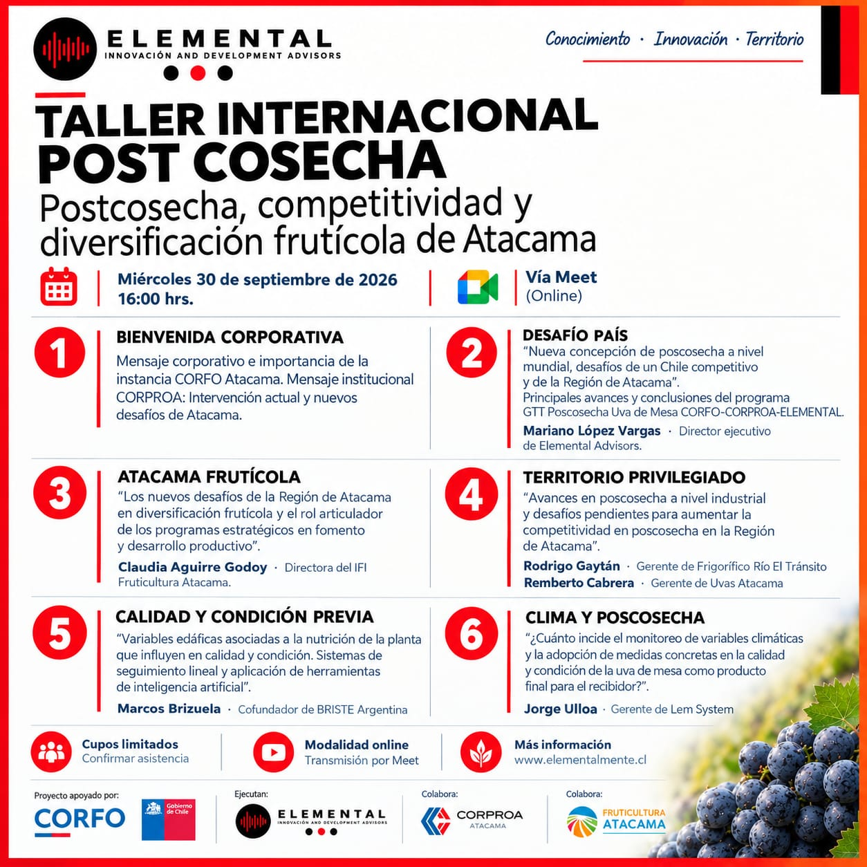Programa preliminar Postcosecha, competitividad y diversificación frutícola de Atacama